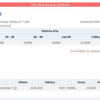 finanačný stav zákazníka s upomienkou