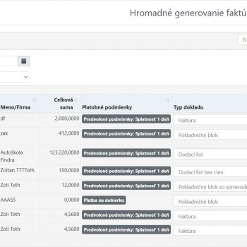Základné okno Hromadné generovanie